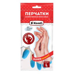 Перчатки виниловые хозяйственные толстые ПВХ разноцветные/3 цвета Komfi, L Перчатки виниловые хозяйственные толстые ПВХ разноцветные/3 цвета Komfi, L