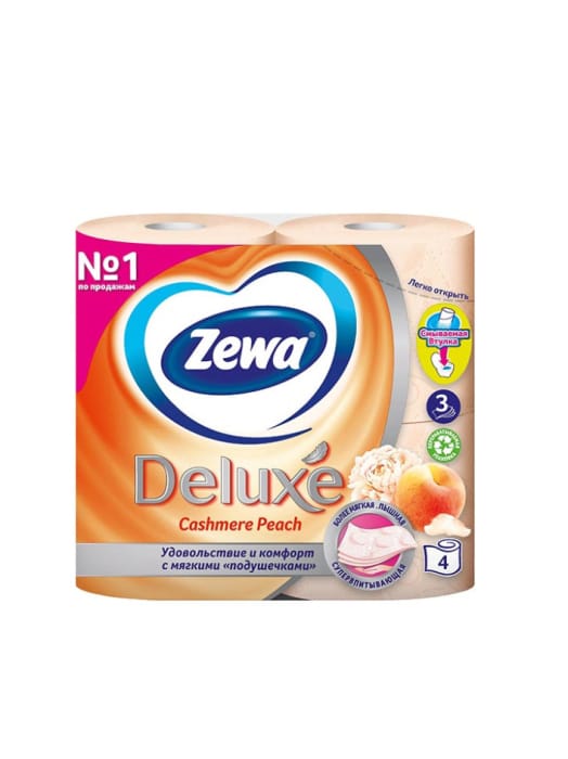 Туалетная бумага 3-х/трехслойная "Zewa Deluxe" с запахом (4 рул.упак), Персик Арт 3276 Туалетная бумага 3-х/трехслойная "Zewa Deluxe" с запахом (4 рул.упак), Персик Арт 3276