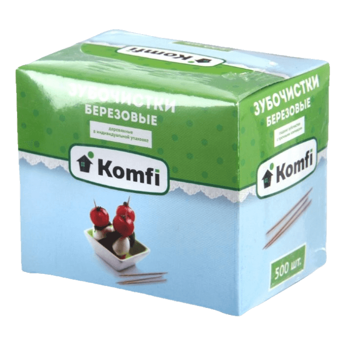 Зубочистки березовые в индивидуальной упак. KOMFI (500 шт.упак) Зубочистки березовые в индивидуальной упак. KOMFI (500 шт.упак)