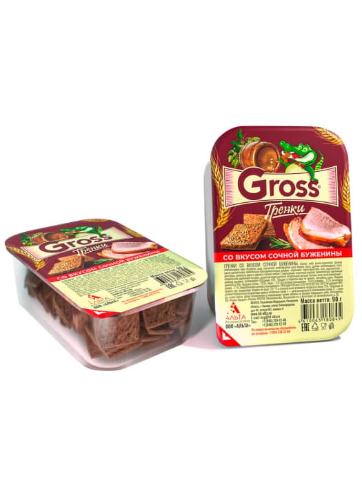Гренки "Gross" 90 гр. контейнер, Сочная буженина Гренки "Gross" 90 гр. контейнер, Сочная буженина